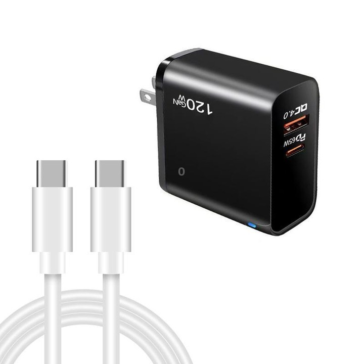 TE-PD65 GaN PD 65W + QC4.0 USB Charger with Type-C to Type-C Data Cable, US Plug(Black)