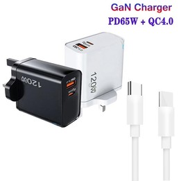 TE-PD65 GaN PD 65W + QC4.0 USB Charger with Type-C to Type-C Data Cable, UK Plug(Black)