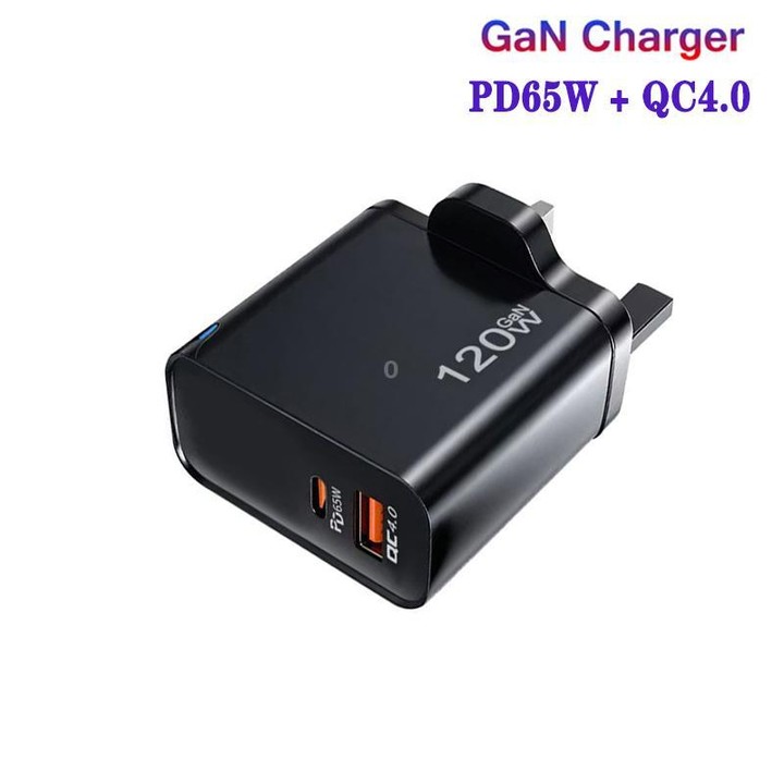 TE-PD65 GaN PD 65W + QC4.0 USB Charger with Type-C to Type-C Data Cable, UK Plug(Black)