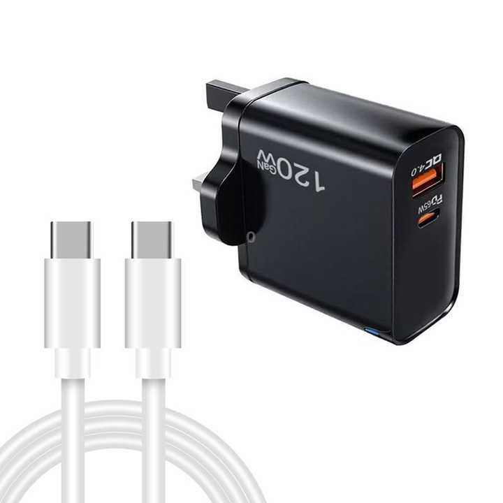 TE-PD65 GaN PD 65W + QC4.0 USB Charger with Type-C to Type-C Data Cable, UK Plug(Black)
