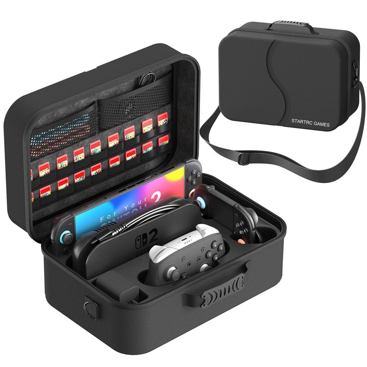 For Nintendo Switch 2 Game Controllers Multi-Functional Handheld Hard-Shell Crossbody Bag(Black)