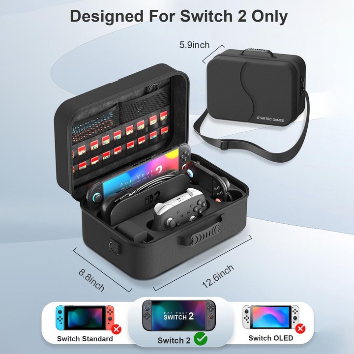 For Nintendo Switch 2 Game Controllers Multi-Functional Handheld Hard-Shell Crossbody Bag(Black)
