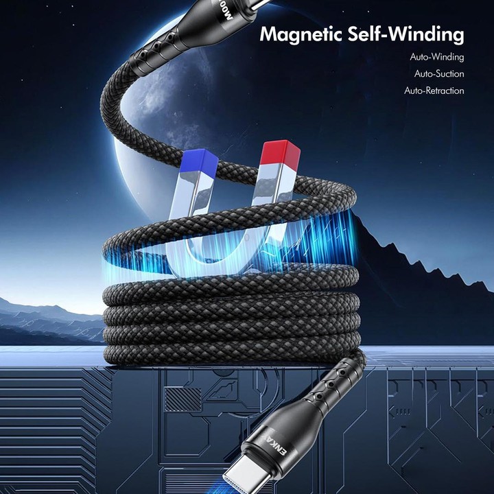 ENKAY PD100W Type-C to Type-C Magnetic Self-Coiling Braided Charging Data Cable, Length:1m(White)