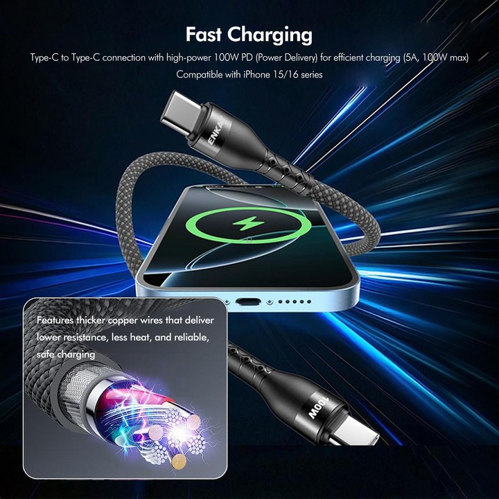 ENKAY PD100W Type-C to Type-C Magnetic Self-Coiling Braided Charging Data Cable, Length:1m(White)