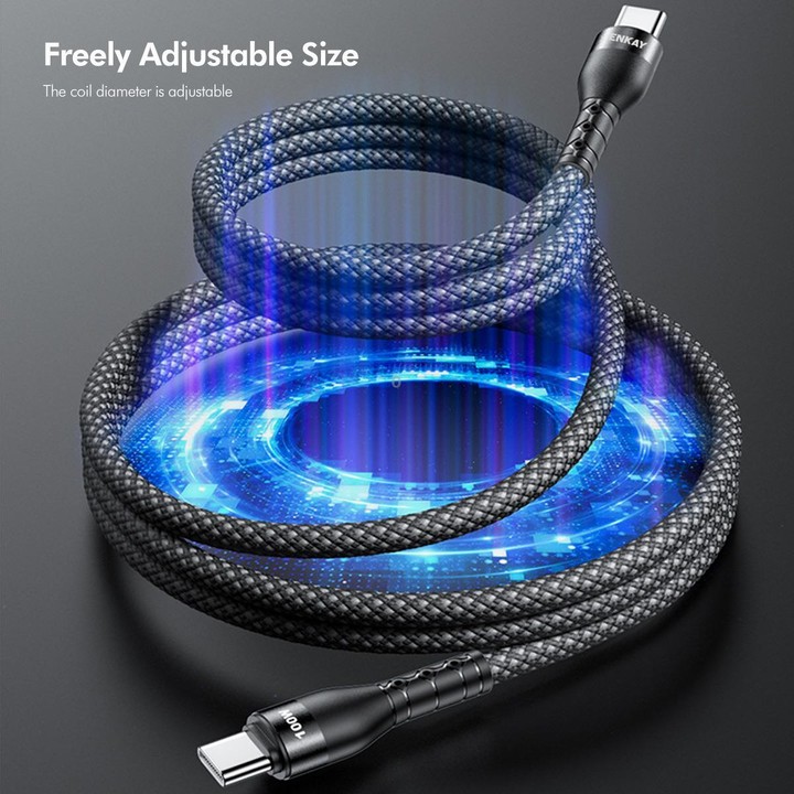 ENKAY PD100W Type-C to Type-C Magnetic Self-Coiling Braided Charging Data Cable, Length:2m(Purple)