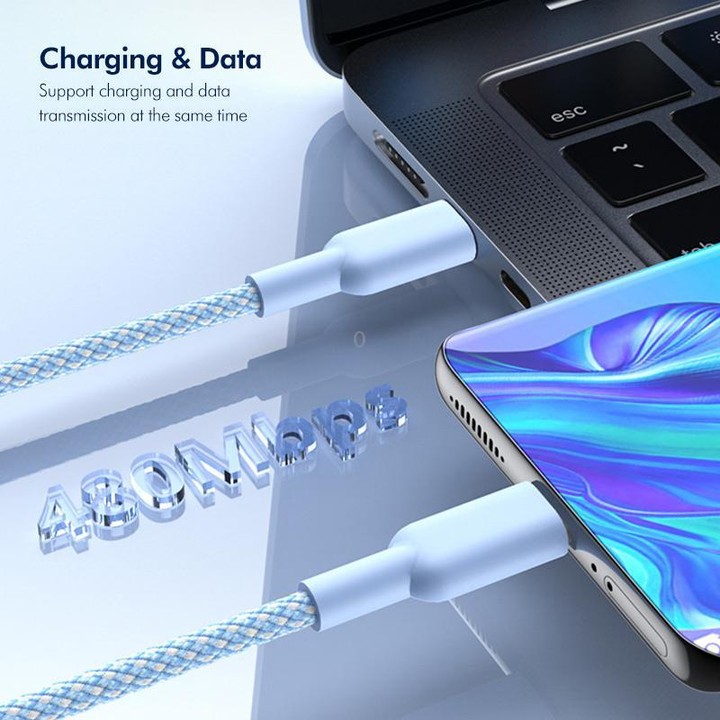 ENKAY ENK-CB182 PD60W Type-C to Type-C Nylon Braided Charging Data Cable, Length:3m(Light Blue)