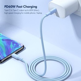 ENKAY ENK-CB182 PD60W Type-C to Type-C Nylon Braided Charging Data Cable, Length:3m(Light Blue)