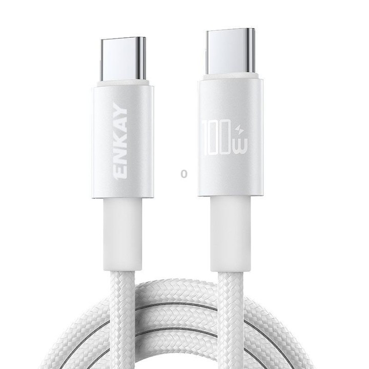 ENKAY PD100W USB-C / Type-C to Type-C Nylon Braided Fast Charging Cable with E-Marker Chip, Length:2m(White)