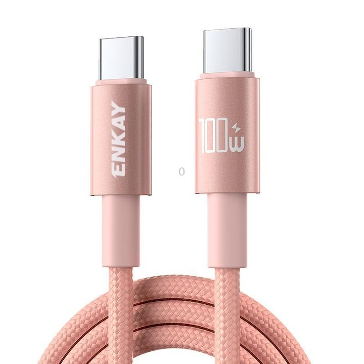 ENKAY PD100W USB-C / Type-C to Type-C Nylon Braided Fast Charging Cable with E-Marker Chip, Length:2m(Pink)