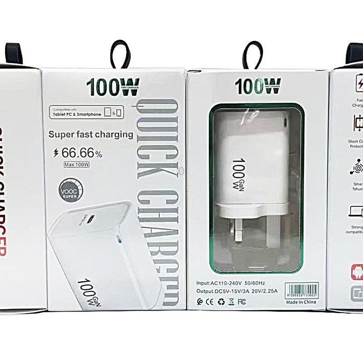 TE-PD46 GaN 100W PD 45W Fully Compatible Protocol Charger for Notebook / MacBook Series，UK Plug(Black)
