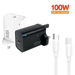 TE-PD46 GaN 100W PD 45W Fully Compatible Charger with Type-C to Type-C Data Cable，UK Plug(White)