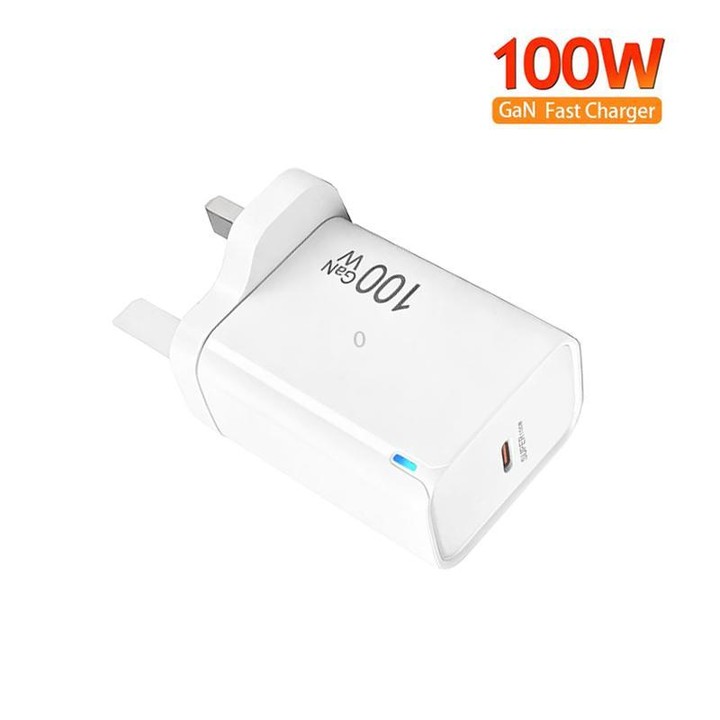 TE-PD46 GaN 100W PD 45W Fully Compatible Charger with Type-C to Type-C Data Cable，UK Plug(White)