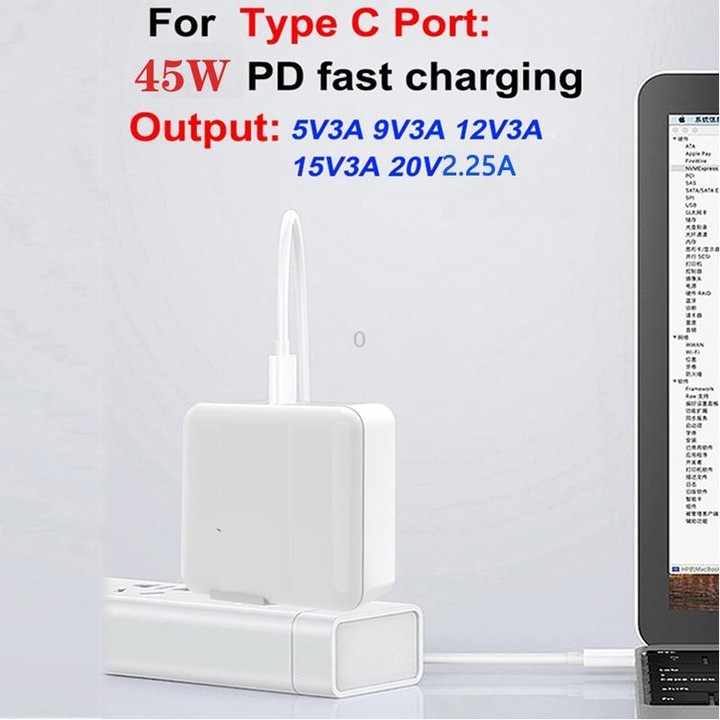 TE-PD46 GaN 100W PD 45W Fully Compatible Charger with Type-C to Type-C Data Cable，UK Plug(White)
