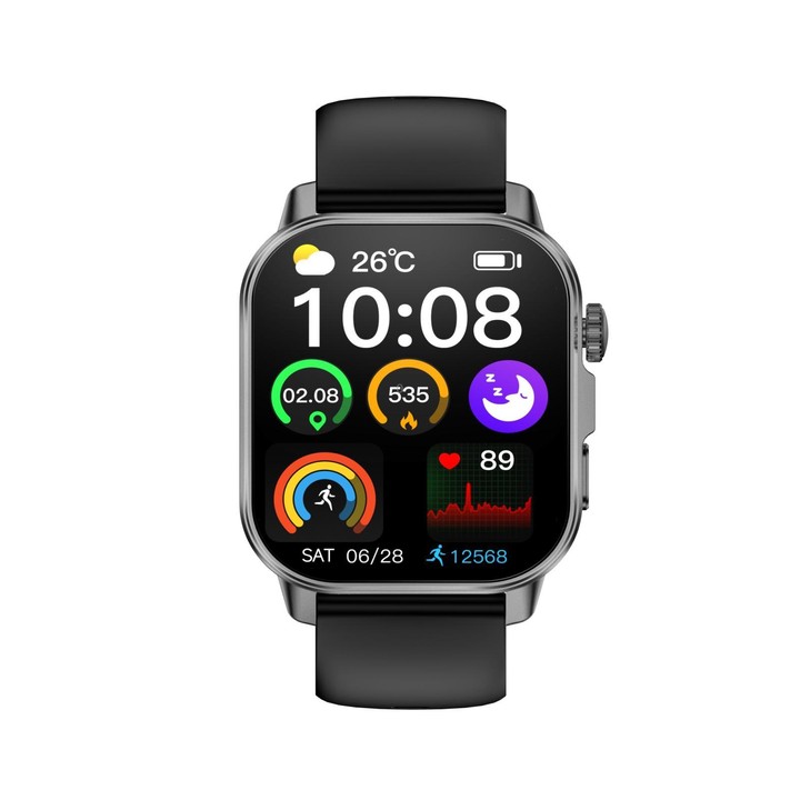 ET571 2.0 inch Color Screen BT Smart Watch Silicone Strap, Support Health Monitoring / ECG(Black)