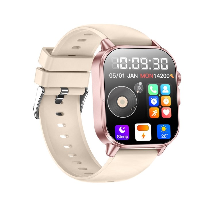 ET571 2.0 inch Color Screen BT Smart Watch Silicone Strap, Support Health Monitoring / ECG(Beige)