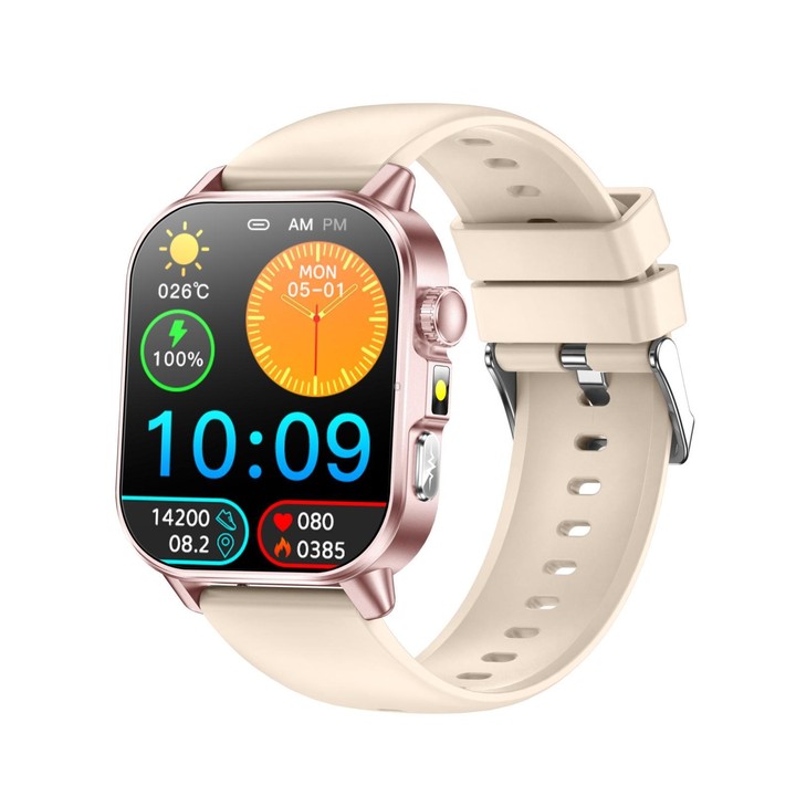 ET571 2.0 inch Color Screen BT Smart Watch Silicone Strap, Support Health Monitoring / ECG(Beige)