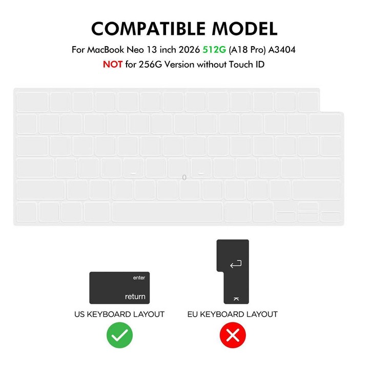 For MacBook Neo 13 inch 2026 (A3404) 512G ENKAY US Version 3 in 1 Crystal Protective Case with TPU Keyboard Film & PET Screen Pr