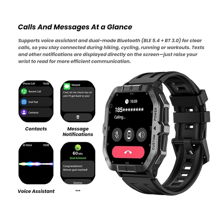 C32Pro 1.75 inch Color Screen BT Calling Smart Watch, Support Health Monitoring / Multiple Sports Modes(Black)