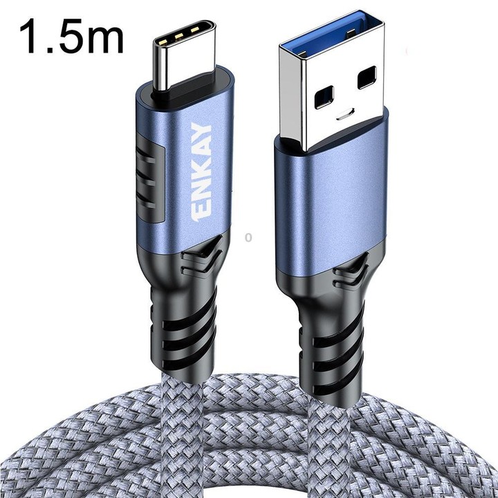 ENKAY ENK-CB189 USB 3.2 A to Type-C 60W Fast Charging Cable 10Gbps Super Speed Data Transfer, Length:1.5m(Blue Grey)