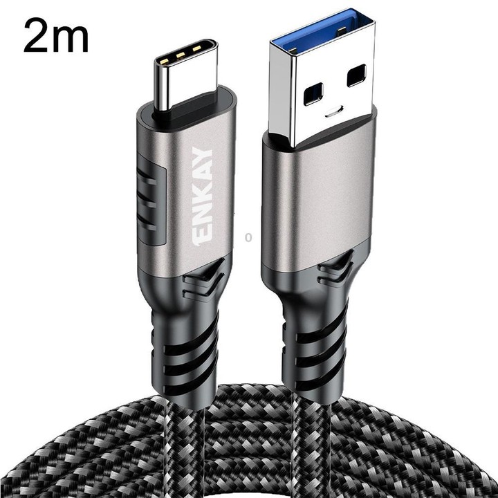 ENKAY ENK-CB189 USB 3.2 A to Type-C 60W Fast Charging Cable 10Gbps Super Speed Data Transfer, Length:2m(Gunmetal)