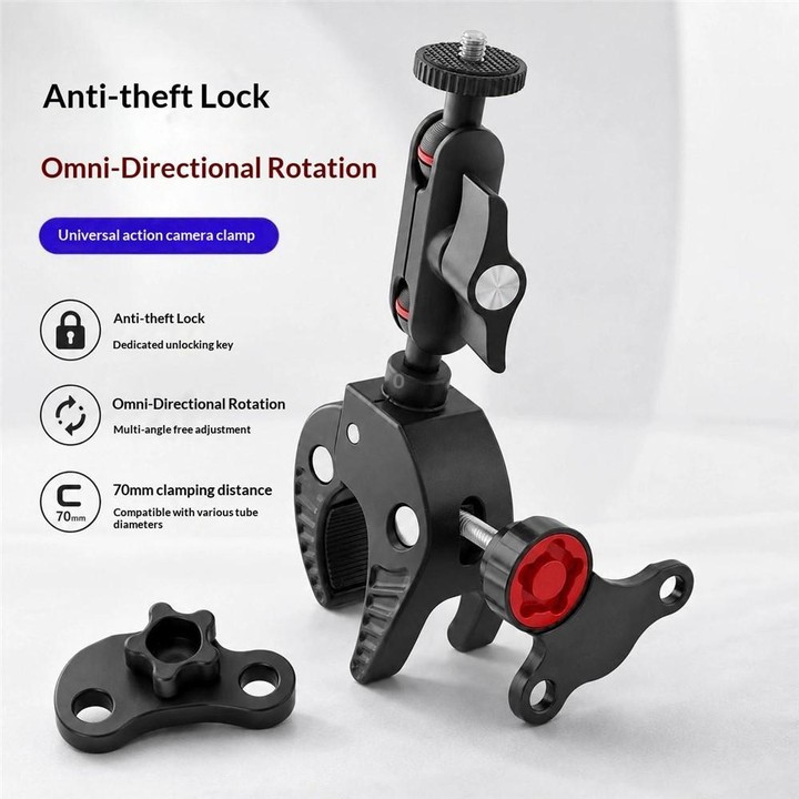 U073 70mm Anti-Theft 3-Prong Camera Clamp 1/4 Screw Universal Rotate Holder