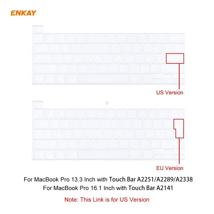 ENKAY TPU Soft Keyboard Protector for MacBook Pro 16 inch A2141 / Pro 13.3 inch A2289 & A2251 & A2338 (2020), US Version