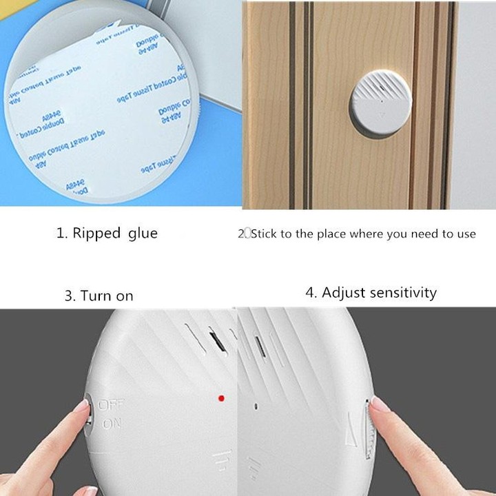 C100 125dB Vibration Sensor Alarm Door and Window Alarm Home Personal Anti-theft Alarm(White)