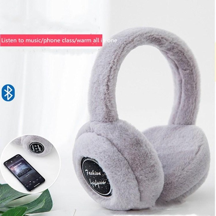 Bluetooth Earmuffs Winter Plush Windproof Men And Women Ear Cover(Gray)