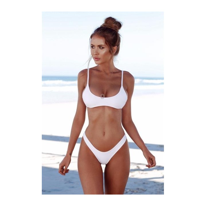 Sexy Brazilian Bikini Solid Swimwear Low Waist Thong Beach Wear, Size:XL(White)