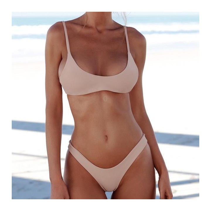 Sexy Brazilian Bikini Solid Swimwear Low Waist Thong Beach Wear, Size:XL(Wine Red)