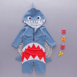 Blue Animal Sharks Swimsuit Baby Kid Bathing Suit Uv Protection Suit, Size:XS(BLUE)