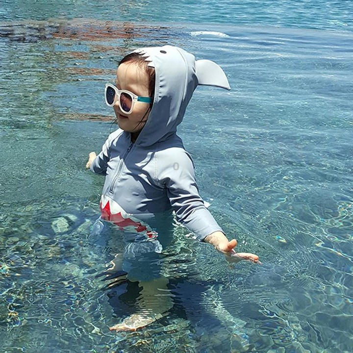 Blue Animal Sharks Swimsuit Baby Kid Bathing Suit Uv Protection Suit, Size:XS(BLUE)