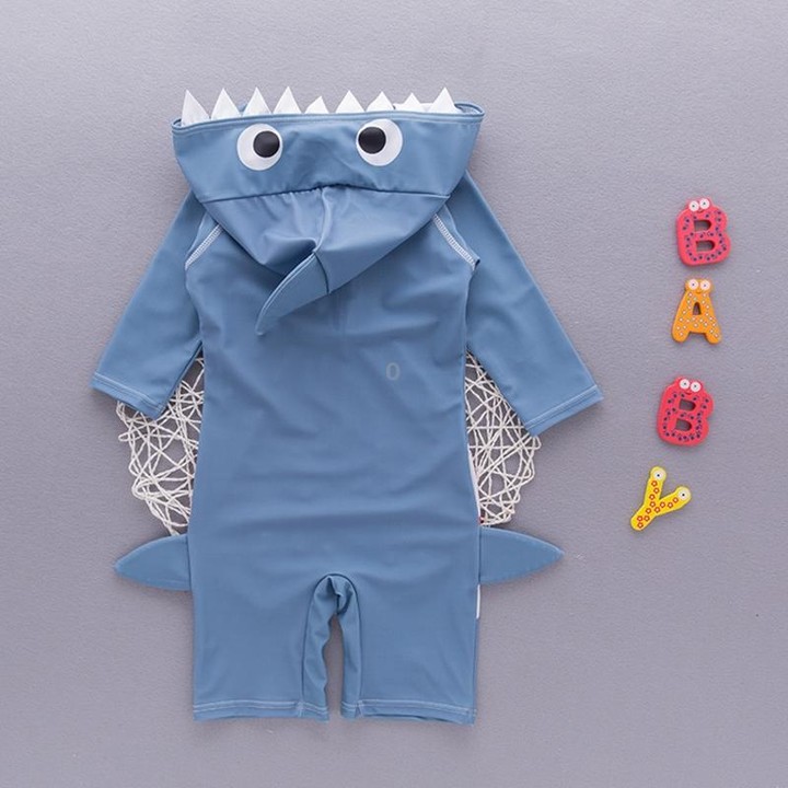 Blue Animal Sharks Swimsuit Baby Kid Bathing Suit Uv Protection Suit, Size:XS(BLUE)