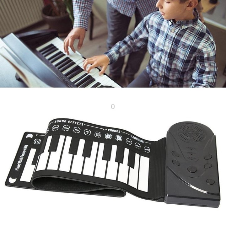 49-Key Portable Hand-Rolled Piano With Horn Children Beginners To Practice Electronic Piano(Elegant Black)