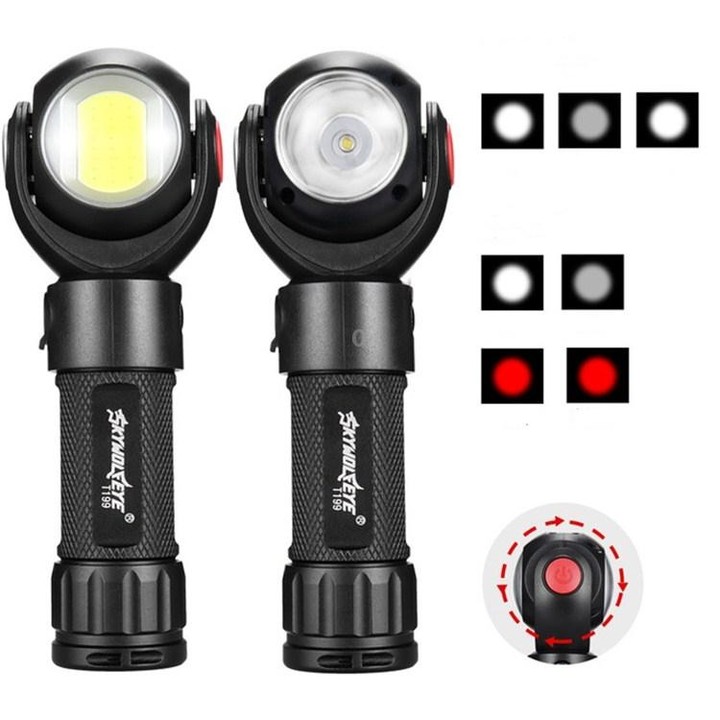 SKYWOLFEYE Lamp Head 360 Degree Rotation USB Rechargeable LED Glare Flashlight With Magnet COB Work Light, Style:With An 18650 B