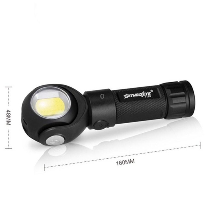SKYWOLFEYE Lamp Head 360 Degree Rotation USB Rechargeable LED Glare Flashlight With Magnet COB Work Light, Style:With An 26650 B