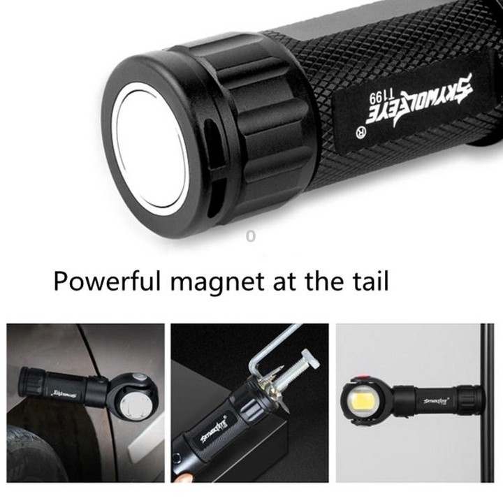 SKYWOLFEYE Lamp Head 360 Degree Rotation USB Rechargeable LED Glare Flashlight With Magnet COB Work Light, Style:With An 26650 B