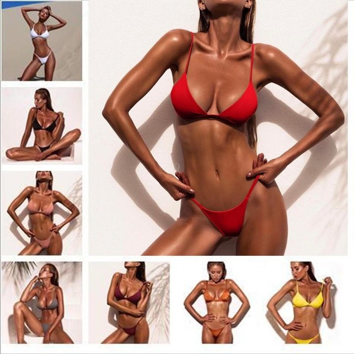 Padded Push Up Ladies Beach Wear Printed Bandage Bikini Set, Size:M(Pink)