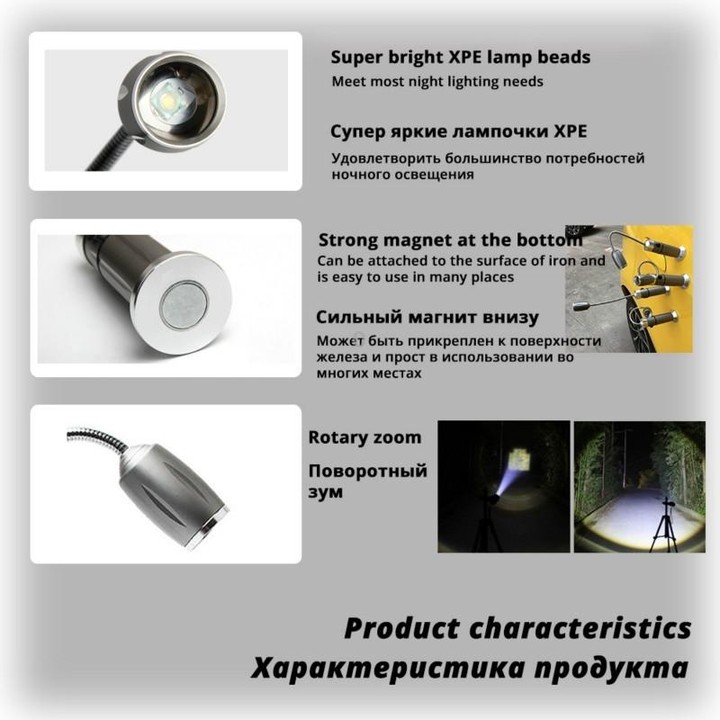 Multi-functional with Magnet Charging Rotary Zoom Turn Work Light Glare Flashlight, XPE Dry Battery(Silver)