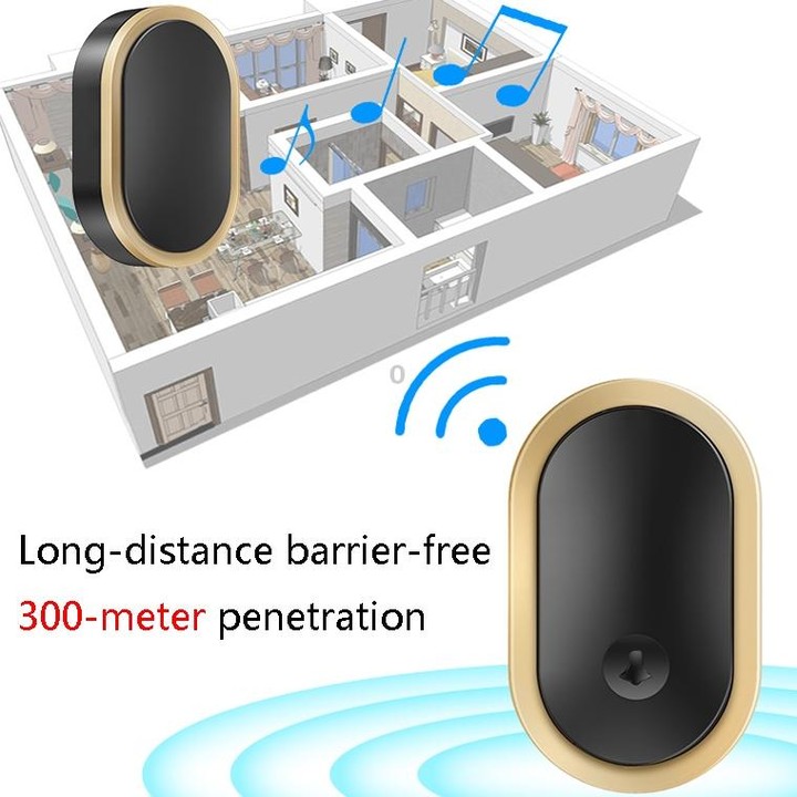 CACAZI A99 Home Smart Remote Control Doorbell Elderly Pager, Style:UK Plug(Black Gold)