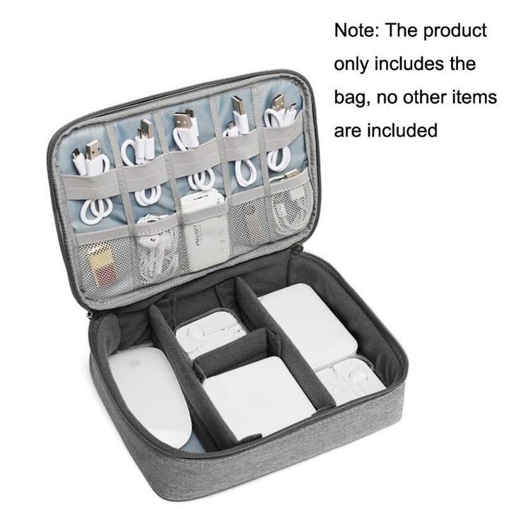 Single Layer Power Data Cable Storage Bag Digital Mobile Hard Disk Protective Cover(Gray)