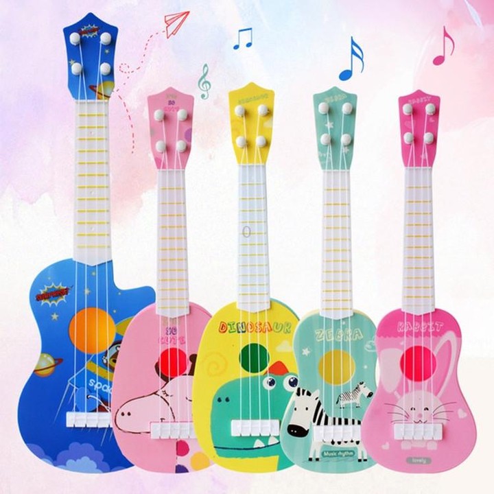 Pink Rabbit Small Simulation Musical Instrument Mini Four Strings Playable Ukulele Early Childhood Education Music Toy