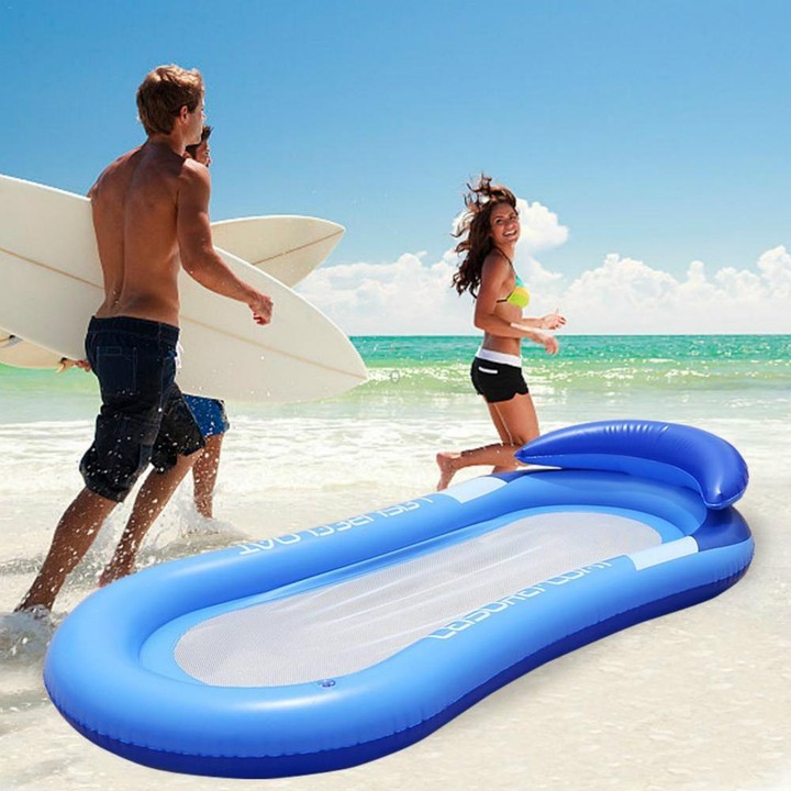 Adult Floating RowLounge Chair Water Toy Inflatable Bed with Armrest Hammock Back, Size: 160 x 90cm(Noble Blue)