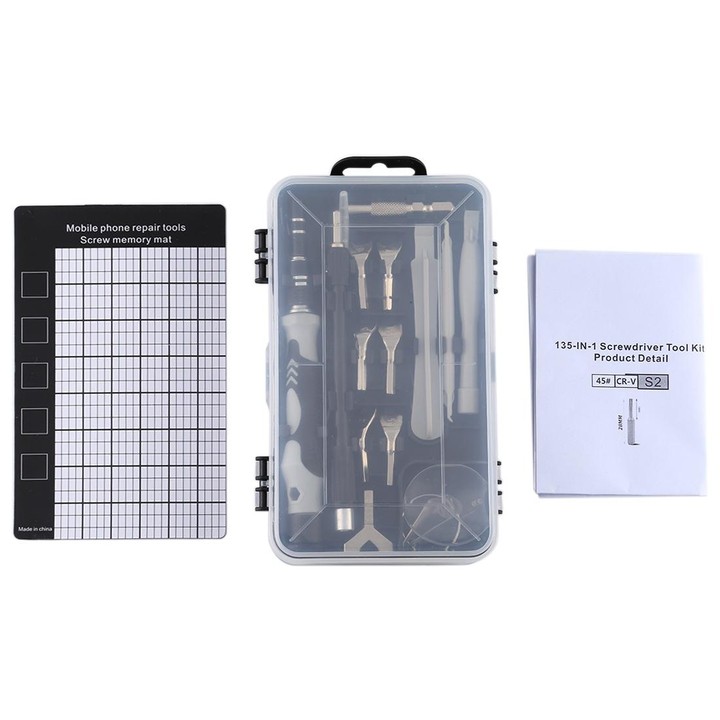 135 in 1 DIY Mobile Phone Disassembly Tool Clock Repair Multi-function Tool Screwdriver Set(Black Gray)