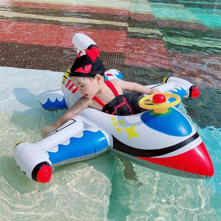 Children Thickened Inflatable Airplane Shape Seat Mount Swimming Ring(White)