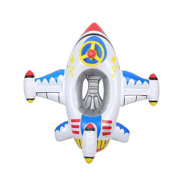 Children Thickened Inflatable Airplane Shape Seat Mount Swimming Ring(White)