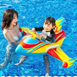 Children Thickened Inflatable Airplane Shape Seat Mount Swimming Ring(White)