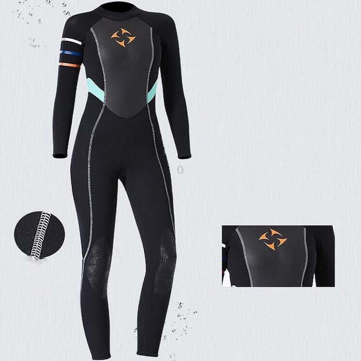 DIVE&SAIL WS-19481 One-piece Long-sleeved Warm Diving Suit Surfing Snorkeling Swimsuit, Size:S(Blue Red)