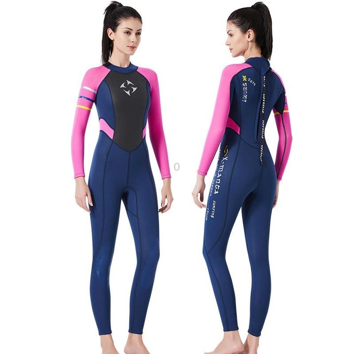 DIVE&SAIL WS-19481 One-piece Long-sleeved Warm Diving Suit Surfing Snorkeling Swimsuit, Size:S(Blue Red)