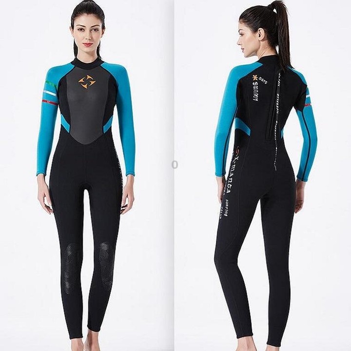 DIVE&SAIL WS-19481 One-piece Long-sleeved Warm Diving Suit Surfing Snorkeling Swimsuit, Size:M(Black Blue)